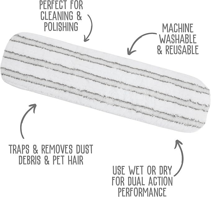 Quick Shine Clean + Polish Pad | Dual-Strip White & Gray Microfiber Pad Ideal for Cleaning & Polishing | Reusable, Washable & Safe for All Hard Surface Floors