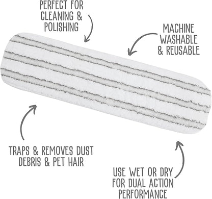 Quick Shine Clean + Polish Pad | Dual-Strip White & Gray Microfiber Pad Ideal for Cleaning & Polishing | Reusable, Washable & Safe for All Hard Surface Floors