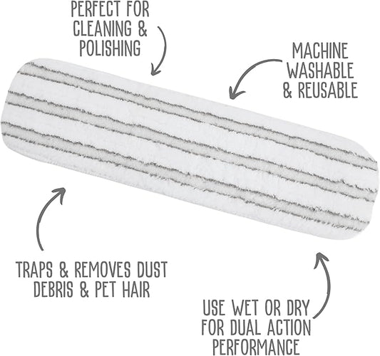 Quick Shine Clean + Polish Pad | Dual-Strip White & Gray Microfiber Pad Ideal for Cleaning & Polishing | Reusable, Washable & Safe for All Hard Surface Floors