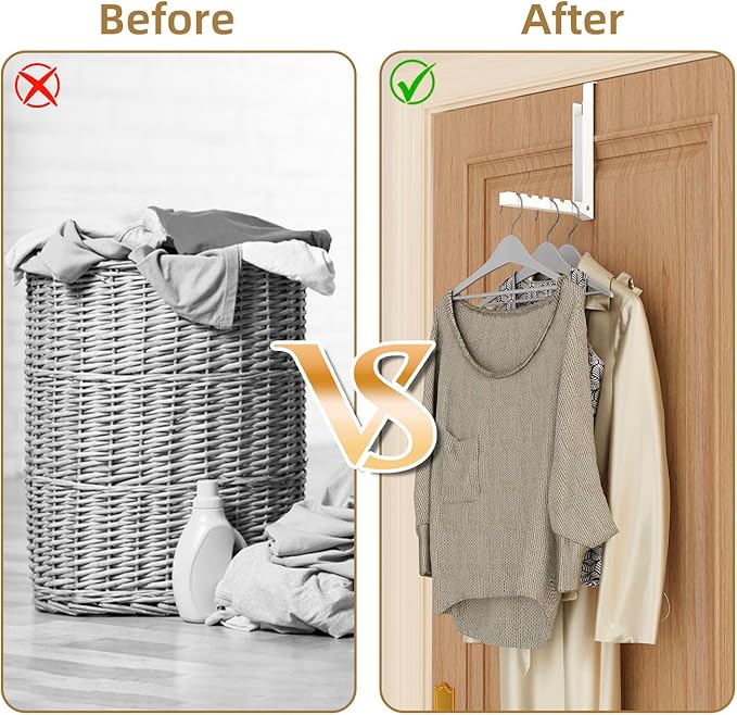 Over The Door Hanger Folding Clothes Drying Rack, Folding Hanging Coat Rack for Indoor Laundry Room Compact Small Space Foldable Portable Clothing Hanger Hook Collapsible- 2 Pack (White)