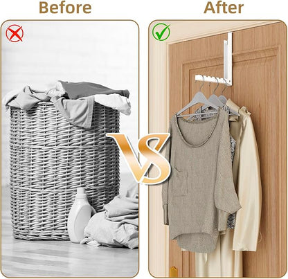 Over The Door Hanger Folding Clothes Drying Rack, Folding Hanging Coat Rack for Indoor Laundry Room Compact Small Space Foldable Portable Clothing Hanger Hook Collapsible- 2 Pack (White)