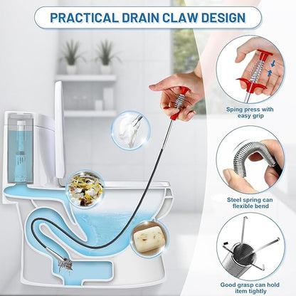 33 Inch Drain Snake with 4 Claws, Flexible Hair Drain Clog Remover Tool, Plumbing Snake Drain Auger for Sink, Shower, Toilet, Bathtub, Drain Grabber Tool for Pipe Unclogging