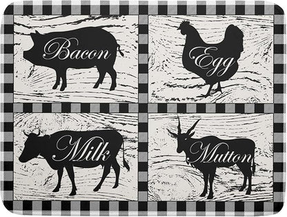 Farmhouse Animal Dish Drying Mat Buffalo Plaid Drainer Rack Mats Fast Dry Absorbent Kitchen Countertop Protector Dishes Pad 18x24 Inch