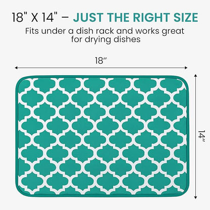 Dish Drying Mat - Microfiber Kitchen Counter Mat, Super Absorbent & Quick Dry Dish Drying Pad for Dishes, Utensils, Pots & Pans - Large Reversible Drying Mat for Kitchen Countertops, Coffee Bar, Green
