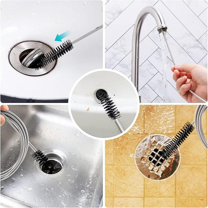 Extra-Thick Drain Brush with Stronger Spring - 67-Inch Flexible Pipe Cleaning Tool - Dual Bristle Heads - Ideal for Curved Pipes and Slim Holes – Black