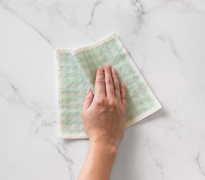 Martha Stewart Swedish Kitchen Absorbent Sponge Dish Cloths, Teal Gingham, 8 Count