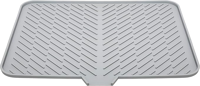 Luxet Silicone Dish Drying Mat with Built-in Drain Lip - Hygienic Drying Pad - Sturdy Compact Easy to Clean Tray Protects Surfaces Prevents Water Build Up - 23 X 17 (Grey)