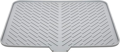 Luxet Silicone Dish Drying Mat with Built-in Drain Lip - Hygienic Drying Pad - Sturdy Compact Easy to Clean Tray Protects Surfaces Prevents Water Build Up - 23 X 17 (Grey)