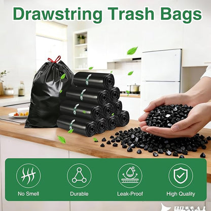 200 Counts 1.2 Gallon Trash Bag Drawstring Small Trash Bags, Thick Pre-separated Garbage Bags, Trash Bin Liners, Suitable for bathroom, kitchen, bedroom, office (Black)