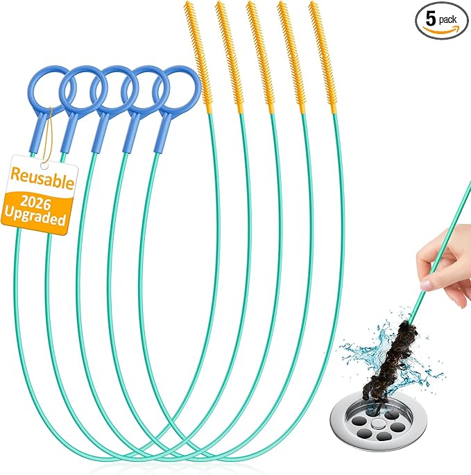 Reusable Drain Snake Hair Drain Clog Remover 30 Inch, 2026 Upgraded Sink Snake Drain Hair Removal Tool, Anti-Break Metal Shower Snake Drain Cleaner to Unclog Bathroom Sink, Tub (5)