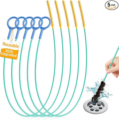 Reusable Drain Snake Hair Drain Clog Remover 30 Inch, 2026 Upgraded Sink Snake Drain Hair Removal Tool, Anti-Break Metal Shower Snake Drain Cleaner to Unclog Bathroom Sink, Tub (5)