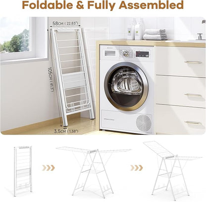 APEXCHASER Drying Rack Clothing, Clothes Drying Rack Foldable, Metal Laundry Drying Rack Collapsible for Sweater Towel Indoor Outdoor, Gullwing Clothes Rack Drying with Height Adjustable Rails, White