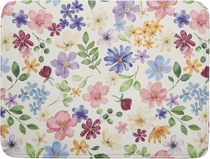 Spring Floral Dish Drying Mat for Kitchen Counter 18x24 Easter Green Pink Purple Blue Cute Flower Print Absorbent Reversible Microfiber Drying Mats Kitchen Countertop Protector Dishes Drainer Pad