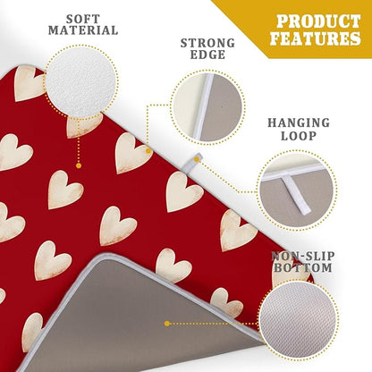 Valentines Day Dish Drying Mat 18 x 24 Inch With Absorbent Reversible Microfiber Red Love Heart Valentine Drying Anniversary Wedding Dish Drainer Mat Fast Dry For Kitchen Dining Room Decor