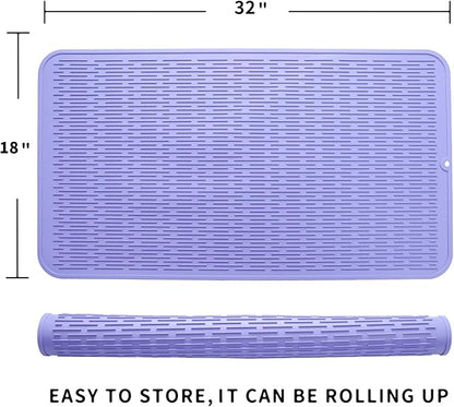 MicoYang Silicone Dish Drying Mat for Multiple Usage,Easy clean,Eco-friendly,Heat-resistant Silicone Mat for Kitchen Counter or Sink,Refrigerator or Drawer Liner Light Purple 4XL 32 inches x 18 inches