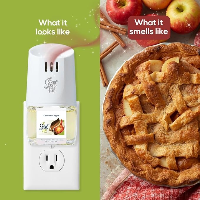 Scent Fill Cinnamon Apple Plug in Air Freshener, Scented Oil Refills, 2 Refills + Diffuser