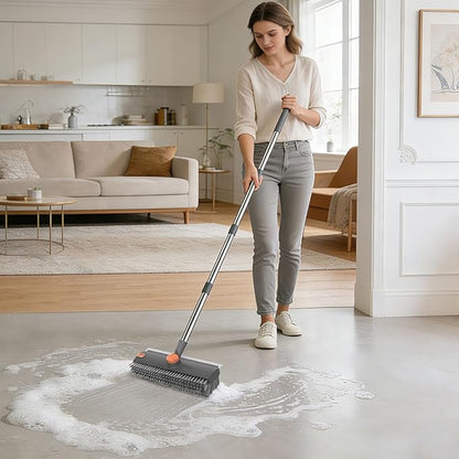 SetSail Floor Scrub Brush, 3 in 1 Floor Scrub Brush with 54-in Adjustable Long Handle and Scraper Heavy Duty Stiff Bristle Floor Scrubber for Cleaning Shower Bathroom Kitchen Patio Garage, Grey&Orange