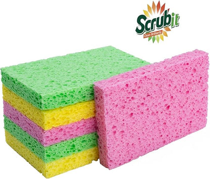 SCRUBIT Cellulose Scrub Sponge - Kitchen Cleaning Sponges for Dishes, Pans, Pots & More- 6 Pack Dishwashing Sponges - Colors and Packaging May Vary