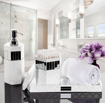Creative Scents Quilted Mirror Vanity Trays for Bathroom – Decorative Cosmetics Organizer - Durable Resin -Bathroom Tray for Arranging Perfume/Jewelry/Makeup - Elegant Bathroom Accessories (White)