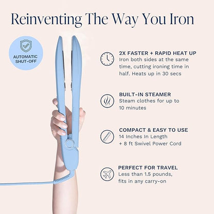 Nori Press Travel Steam Iron - Handheld Iron With Optional Steam Feature - No Ironing Board Required - Easy to Use w/ 6 Fabric Settings - Removes Wrinkles - User Manual Included -Blue