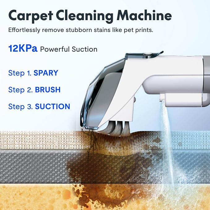 Portable Carpet Cleaner Machine, Mini Carpet and Upholstery Cleaner Machine, Pet Carpet Cleaner Machine for Spot Rug Couch Stains, 4 Cleaning Modes | 450W Motor | 60.9 OZ Tank (Brown+White)