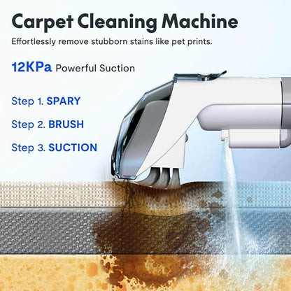 Portable Carpet Cleaner Machine, Mini Carpet and Upholstery Cleaner Machine, Pet Carpet Cleaner Machine for Spot Rug Couch Stains, 4 Cleaning Modes | 450W Motor | 60.9 OZ Tank (Brown+White)