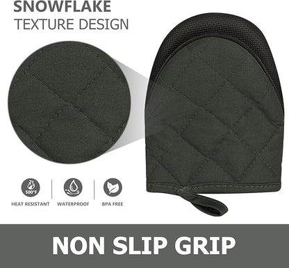 Short Oven Mitts, Heat Resistant 500°F, Silicone Grip Kitchen Gloves, Non-Slip for Baking, Grilling, BBQ, Machine Washable with Hanging Loop, 2-Pack Set, Gray