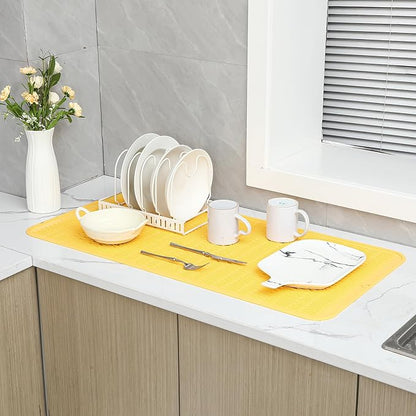 MicoYang Silicone Dish Drying Mat for Multiple Usage,Easy clean,Eco-friendly,Heat-resistant Silicone Mat for Kitchen Counter or Sink,Refrigerator or Drawer Liner Yellow 5XL 36inches x 18inches
