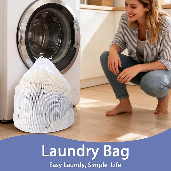 3 Pcs Sturdy Mesh Laundry Bags Large Mesh Laundry Bag 23.6 x 31.5 Inches with Drawstring Closure Washing Machine Bags for Delicates Suitable for Clothes Bed Linen Travel and Family Use