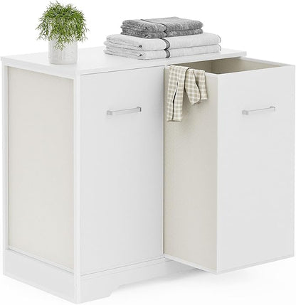 Double Pull-Out Laundry Hamper Cabinet; 90L Laundry Basket for Bathroom,Laundry Room; Laundry Sorter with 2 Pull-Out and Removable Bags