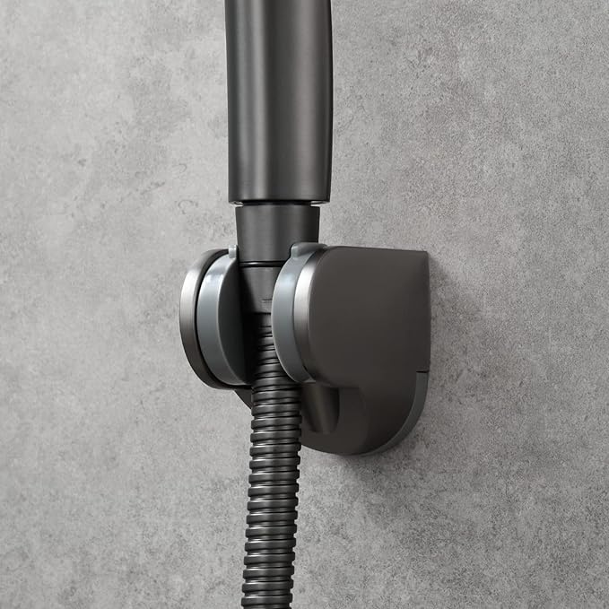Tecmolog Adjustable Wall Mount Shower Holder Plastic Shower Head Bracket for Handheld Showerhead, Gun Black, ST01GR