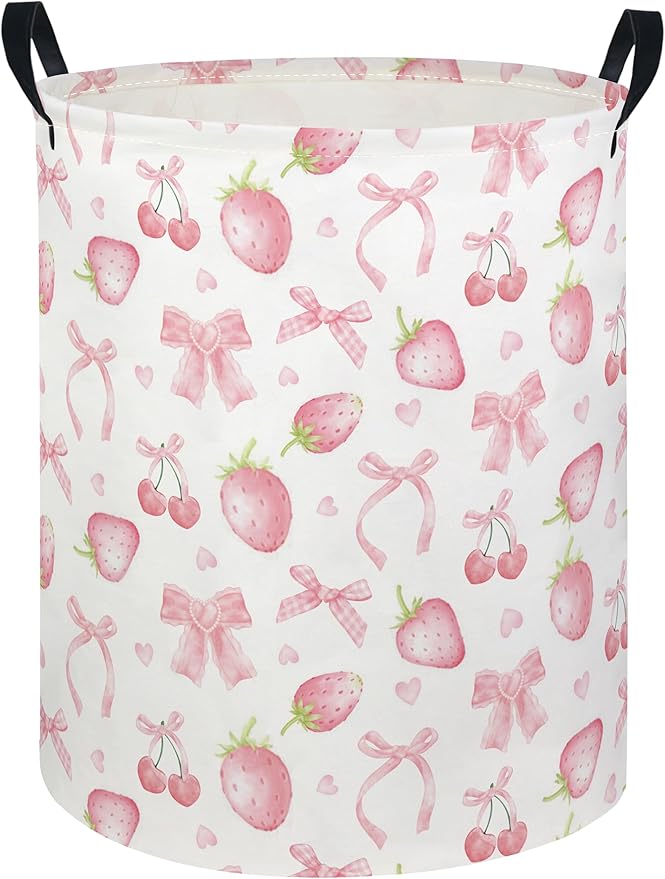 Baby Laundry Hamper kids laundry Basket Waterproof Laundry Bag for Bedroom Toy Clothes Organizer Room Décor(Bowknot strawberry)