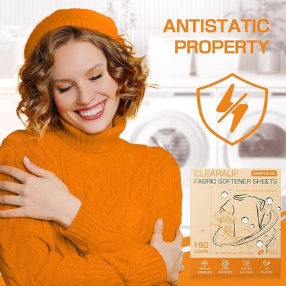 CLEARALIF laundry Fabric Softener Sheets, AMBER DUSK Scent, 160 Loads, Eco Friendly, Great For Travel, Apartments, Dorms.