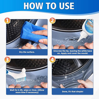 Mold Stain Cleaner Gel, 8 Fl Oz Household Washing Machine Cleaner for Front Loader Seal, Heavy Duty Stain Cleaner for Refrigerator Strips, Home Kitchen Sinks Tiles Grout Sealant, Bathroom Cleaning