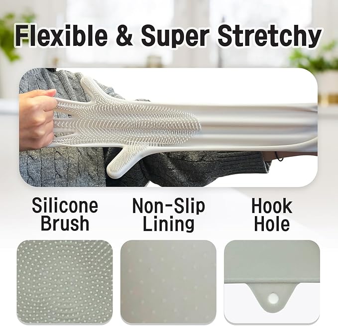 Silicone Magic Gloves: Ultimate Cleaning Gloves for Dishwashing, Kitchen, Pet, and Car - Heat & Cold Resistant, Non-Slip, Reusable - Eco-Friendly Scrubbing Gloves for Household Cleaning Food Grade