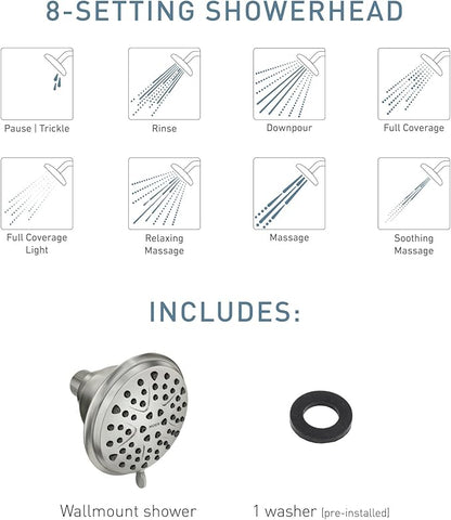 Moen 218W0SRN Attune 8-Function Wall Mount Fixed Showerhead, Spot Resist Brushed Nickel (Pack of 3)