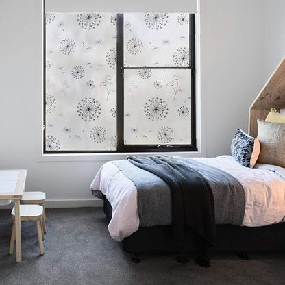 Filmgoo Window Privacy Film Non-Adhesive Sun Blocking Stained Glass Door Sticker Frosted Window Tinting Film for Home Office（Dandelion,35.4 Inch x 6.5 Feet）