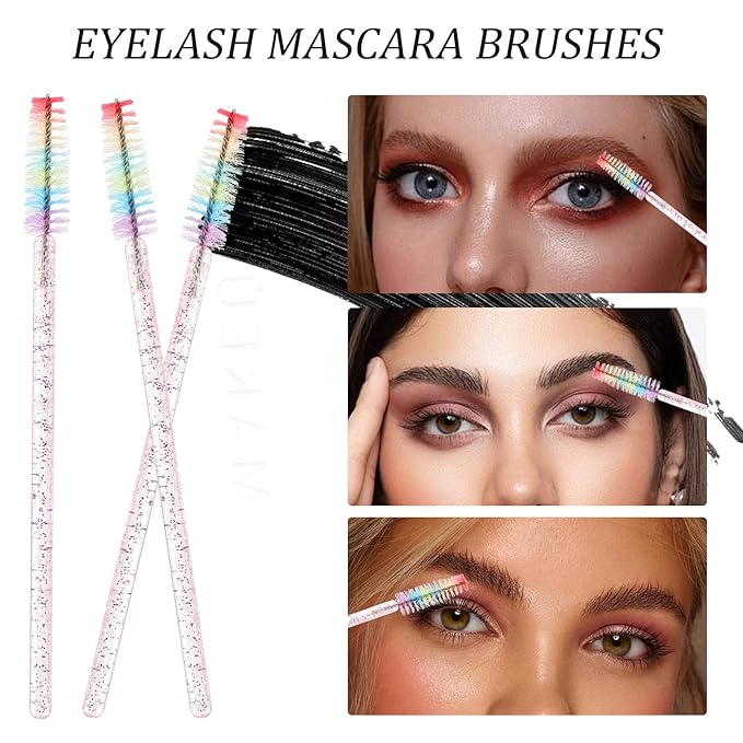 300 PCS Eyelash Extension Supplies Kit, Disposable Micro Applicator Brush, Eyebrow Spoolie, Lip Brush, Mascara Wand Applicator(Rainbow sets）