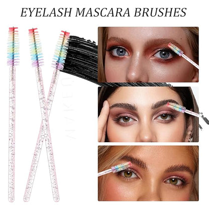 300 PCS Eyelash Extension Supplies Kit, Disposable Micro Applicator Brush, Eyebrow Spoolie, Lip Brush, Mascara Wand Applicator(Rainbow sets）