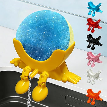 Cute Hanging Sponge Holder with Drainage,3D Printed Kitchen Funny Sponge Stand for Sink,with non-slip pads,Suitable for Scrub Daddy Holder,Keeps Your Sponge Dry Smiling (Yellow)