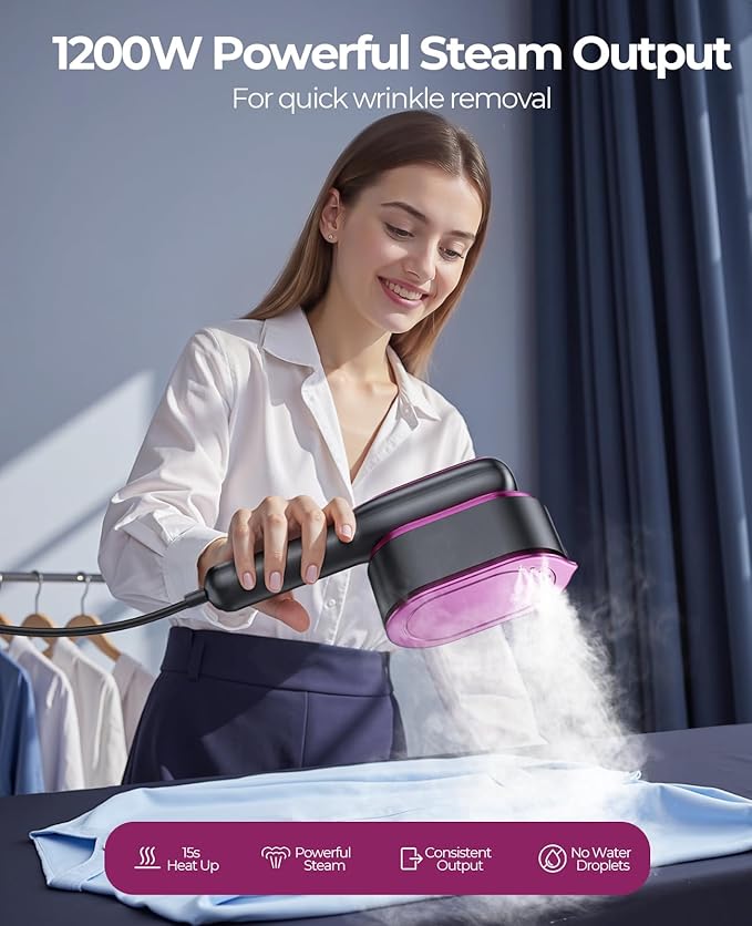Travel Steamer for Clothes Adequate Portable: 2-in-1 Mini Handheld Garment Steamer Iron - 15s Heat Up & 5 Adjustable Steam - Large Ceramic Panel - 110-120V