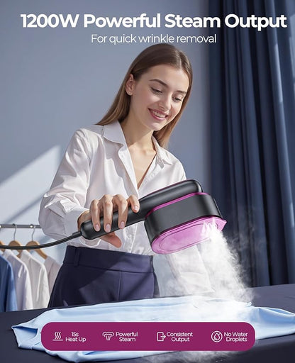 Travel Steamer for Clothes Adequate Portable: 2-in-1 Mini Handheld Garment Steamer Iron - 15s Heat Up & 5 Adjustable Steam - Large Ceramic Panel - 110-120V