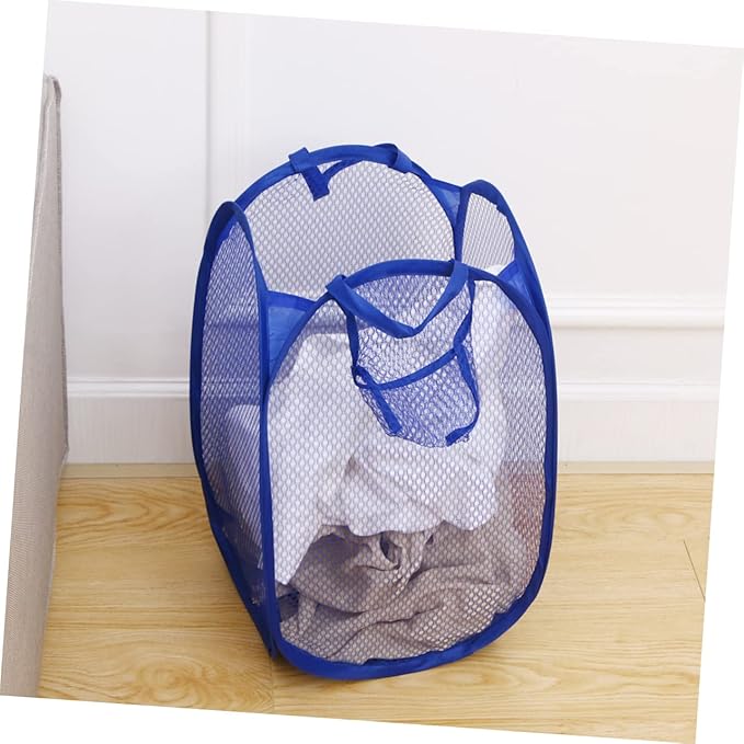 Foldable Laundry Hamper Basket Blue Mesh Dirty Clothes Organizer for College Dorm Easy Open Design Portable Laundry Bag for Home Use Toy Storage