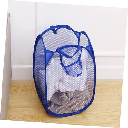 Foldable Laundry Hamper Basket Blue Mesh Dirty Clothes Organizer for College Dorm Easy Open Design Portable Laundry Bag for Home Use Toy Storage