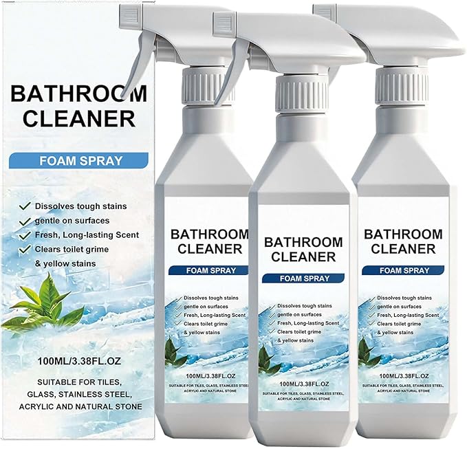Scale Remover Bathroom Cleaner, Bathroom Cleaner Foam Spray for Tiles, Glass, Stainless, Steel, Acrylicand Natural Stone, 100ml (3)