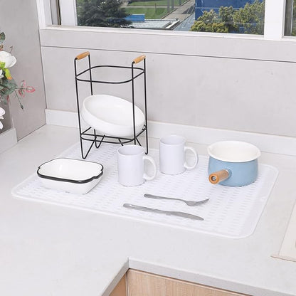 MicoYang Silicone Dish Drying Mat for Multiple Usage,Easy clean,Eco-friendly,Heat-resistant Silicone Mat for Kitchen Counter or Sink,Refrigerator or Drawer Liner White 3XL 28 inches x 18 inches