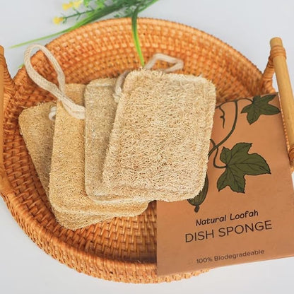 8 Pcs Natural Loofah Dishwashing Sponge Loofah Dish Towel Sponges with Hanging Loop for Kitchen Cleaning Dishes Natural Dish Scrubber