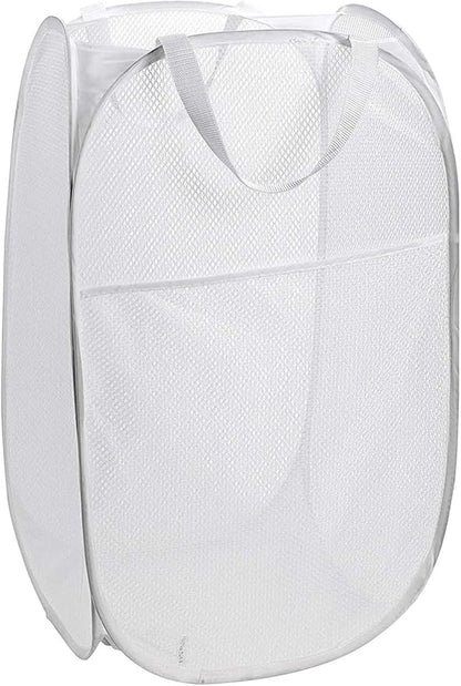 Foldable Mesh Clothes Hampers with Big Pocket Durable Pop-Up Laundry Basket Room Organizer Toy Storage Bins White