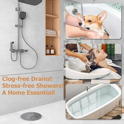Shower Drain Hair Catcher | 2 Pack 5.5in Large Premium Silicone Drain Protector Strainer | Bathroom Essentials Shower Drain Cover for Shower Room, Floor Drain, Bathroom Sink-Grey