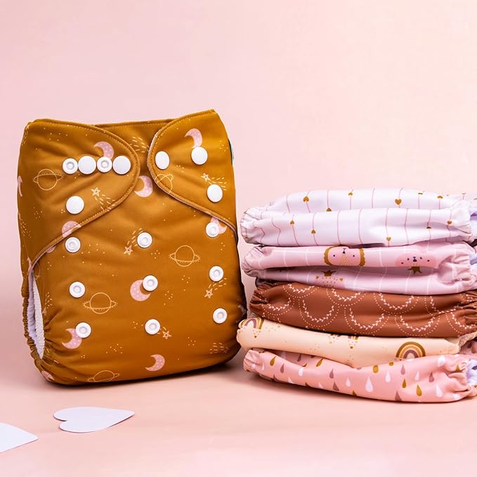 ALVABABY Baby Cloth Diaper 6 Pack with 12 Inserts One Size Cloth Diaper Covers Adjustable Washable Reusable for Baby Girls and Boys